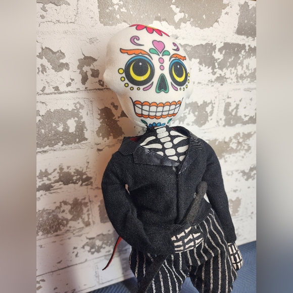 Day Of The Dead Skeleton Doll Striped Pants Shelf Sitter Halloween Holiday Home - Picture 13 of 16